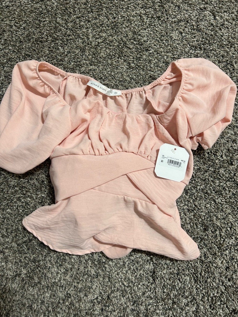 Altar'd State Light Pink Puff Sleeve Peasant Blouse